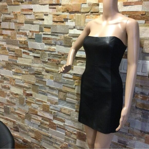 THEORY Shosana Leather Panel Strapless Mini Dress - Picture 2 of 9